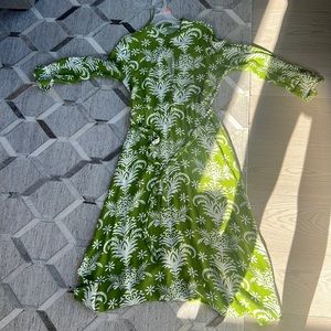Zara green dress with belt floral print